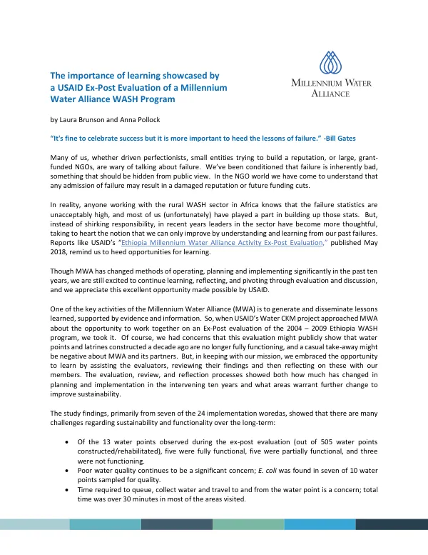 MWA-EP: The Importance of Learning Showcased by Water Alliance WASH Program