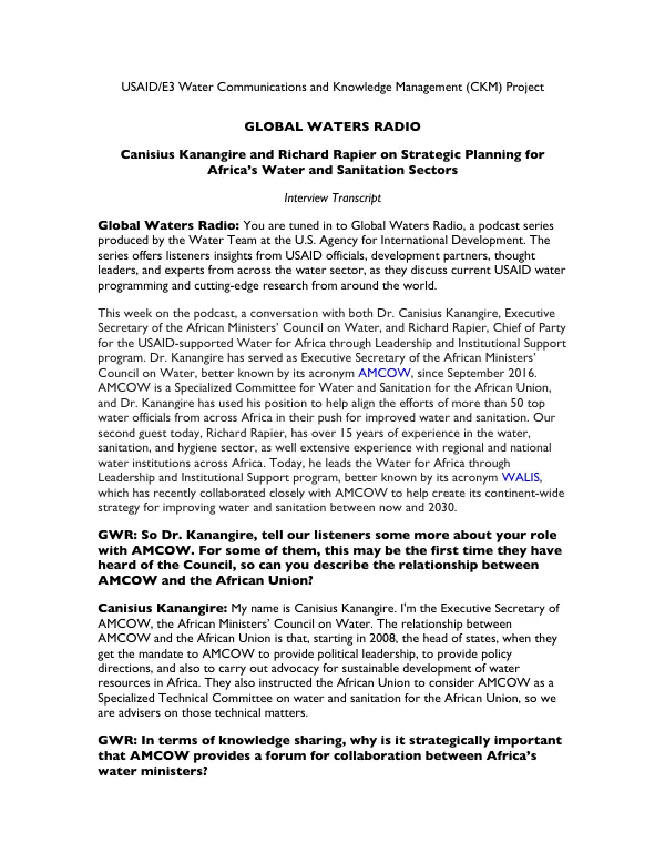 Canisius Kanangire and Richard Rapier on Strategic Planning for Africa’s Water and Sanitation Sectors
