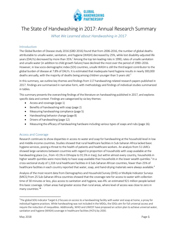 The State of Handwashing in 2017: Annual Research Summary
