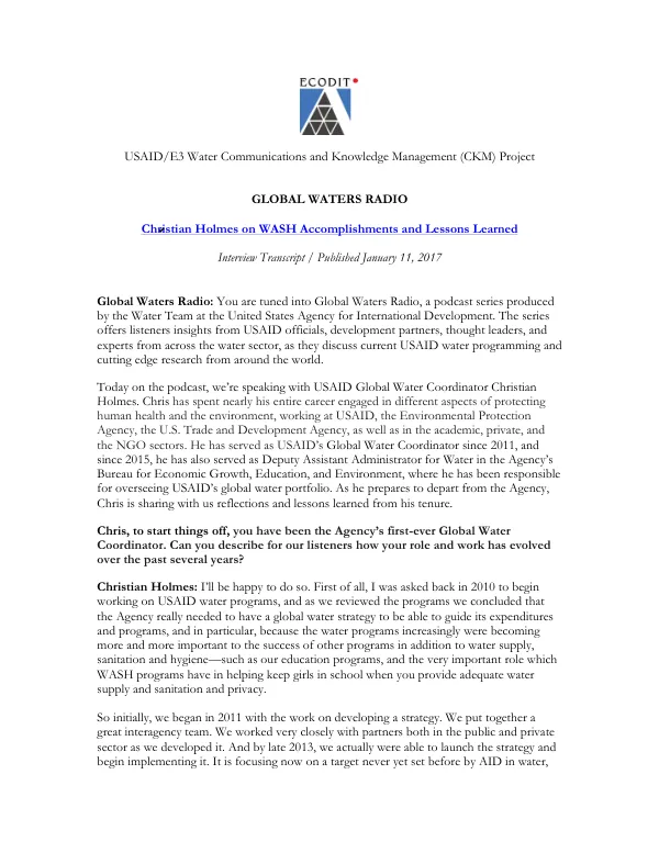 Christian Holmes on WASH Accomplishments and Lessons Learned