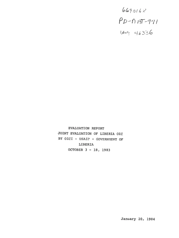 Evaluation report : joint evaluation of Liberia OIC by OICI-USAID-Government of Liberia, October 3-18, 1983