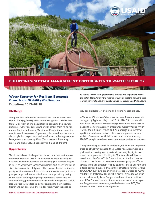 Project Profile: Water Security for Resilient Economic Growth and Stability (Be Secure)