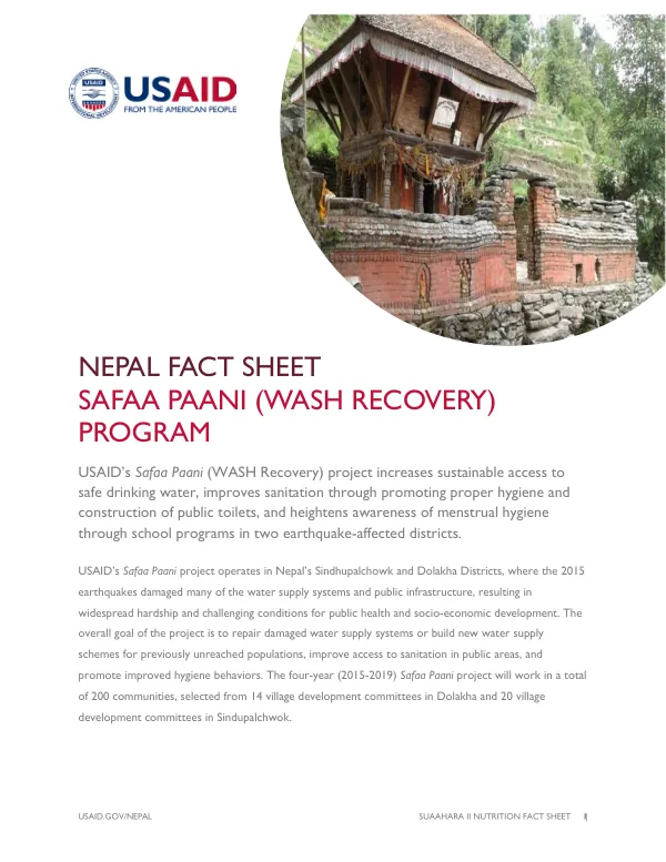 Nepal Fact Sheet: Safaa Paani (WASH Recovery) Program