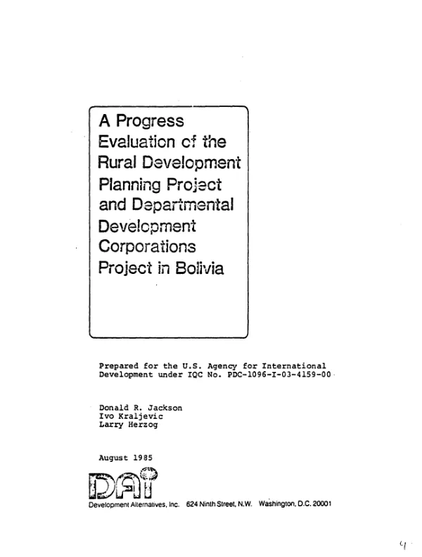 Progress evaluation of the rural development planning project and departmental development corporations project in Bolivia