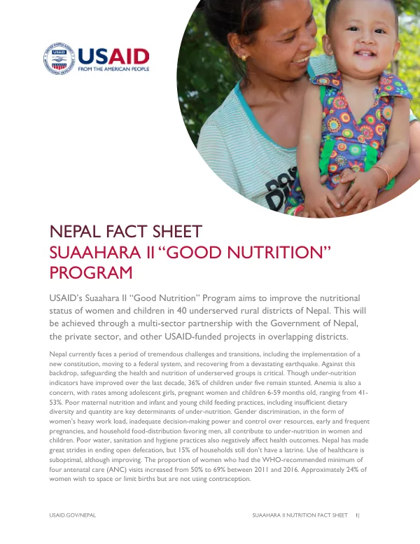 Nepal Fact Sheet: Suaahara II “Good Nutrition” Program