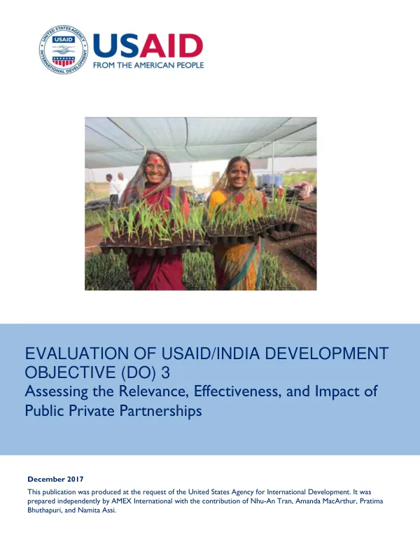 Evaluation of USAID/India Development Objective (DO) 3: Assessing the Relevance, Effectiveness, and Impact of PPPs