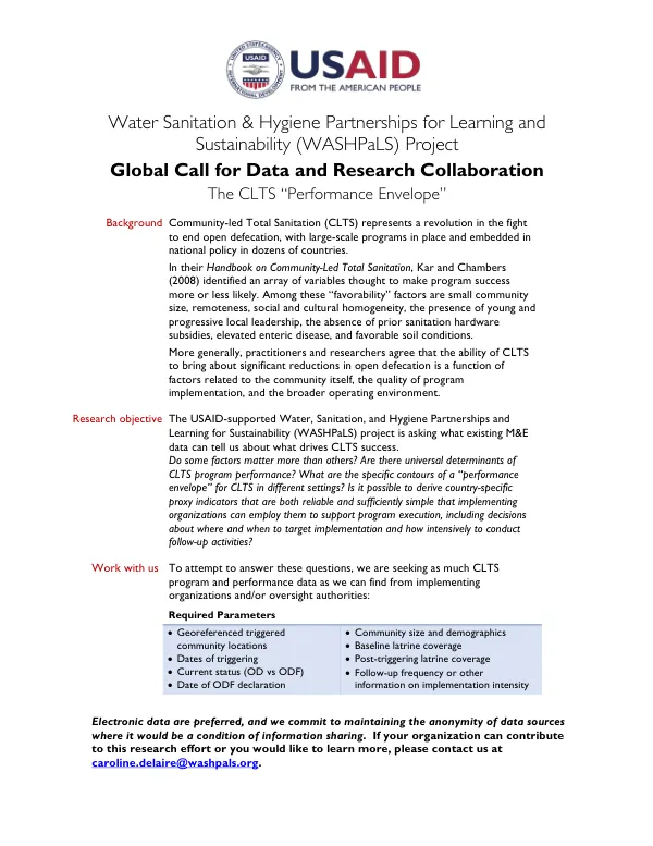 WASHPaLS Global Call for Data and Research Collaboration