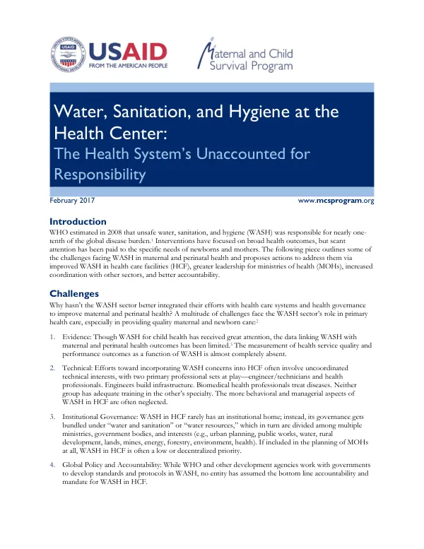 Water, Sanitation, and Hygiene at the Health Center