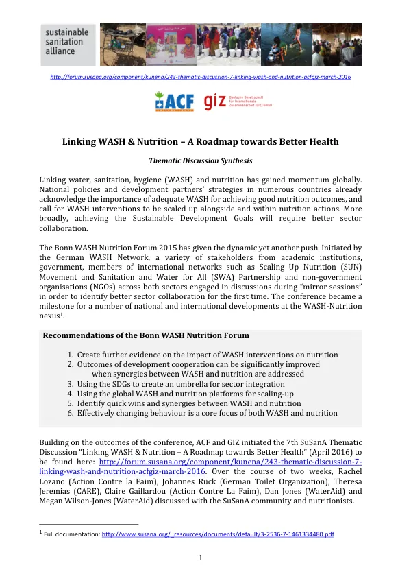 Linking WASH & Nutrition – A Roadmap Towards Better Health