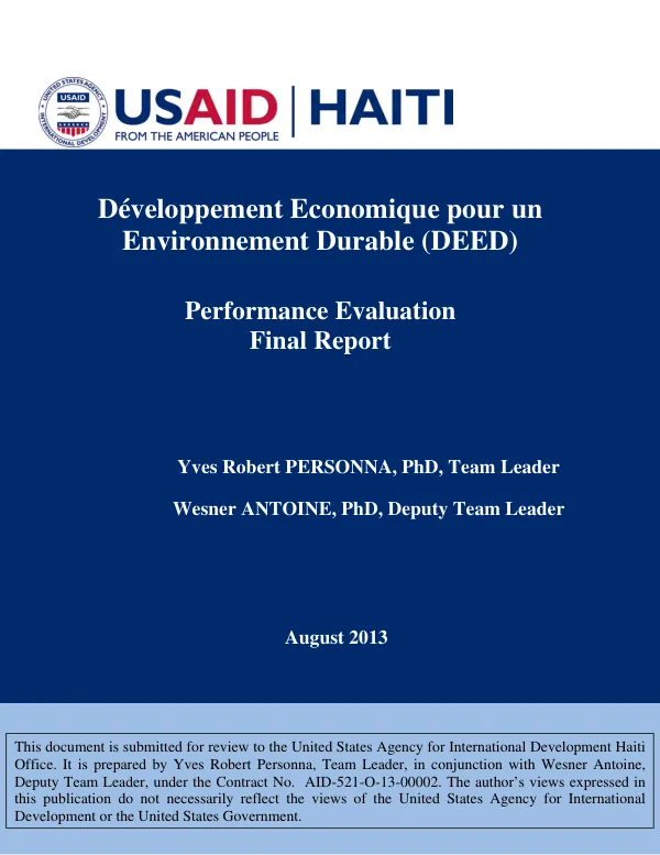 Economic Development for a Sustainable Environment (DEED) - Performance Evaluation Final Report