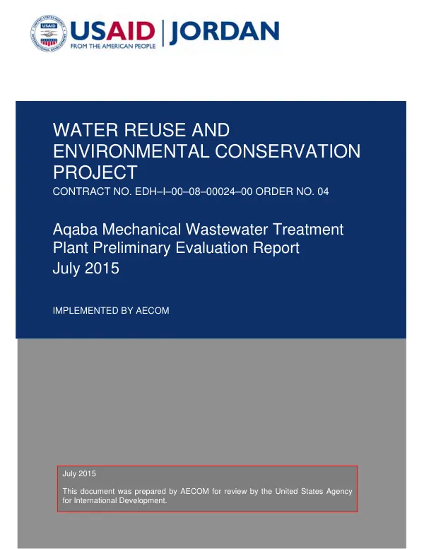 Water Reuse and Environmental Conservation Project (WRECP) - Aqaba Mechanical Wastewater Treatment Plant Preliminary Evaluation Report