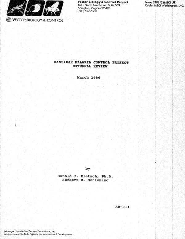 Zanzibar malaria control project : external review