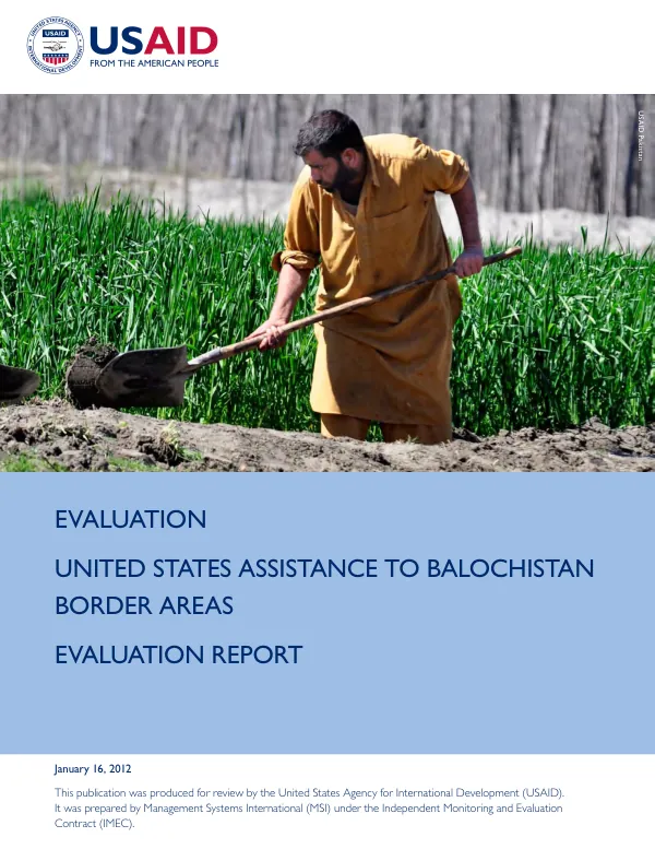 United States Assistance to Balochistan Border Areas - Evaluation Report