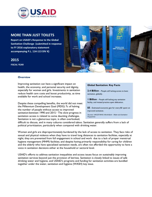 More Than Just Toilets - Report on USAID’s Response to the Global Sanitation Challenge FY 2015