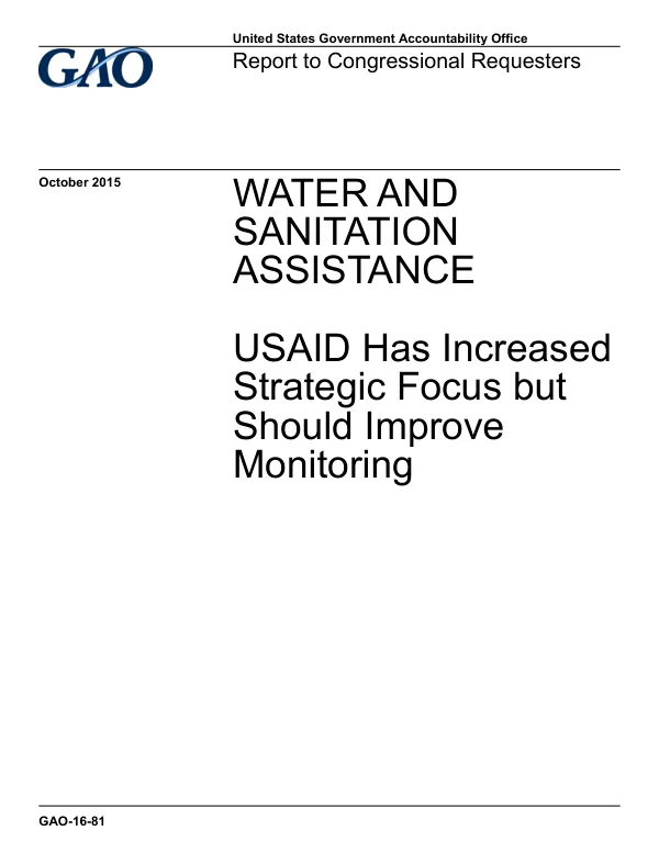 U.S. Government Accountability Office - Water and Sanitation Assistance - 2015