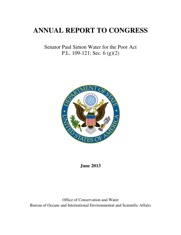 Senator Paul Simon Water for the Poor Act: 2013 Report to Congress