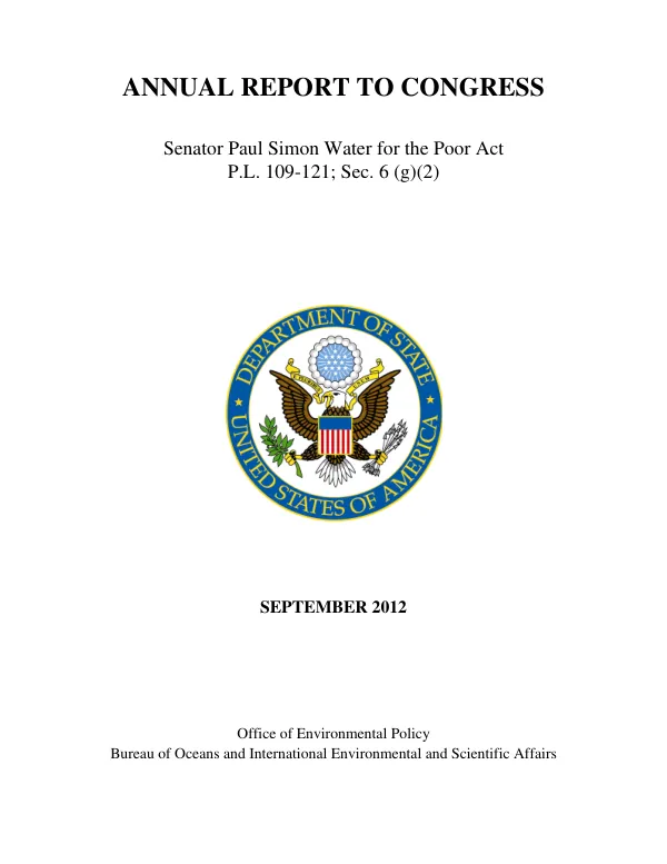 Senator Paul Simon Water for the Poor Act: 2012 Report to Congress