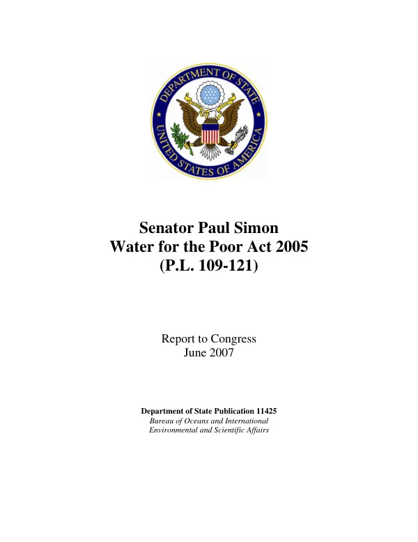 Senator Paul Simon Water for the Poor Act: 2007 Report to Congress