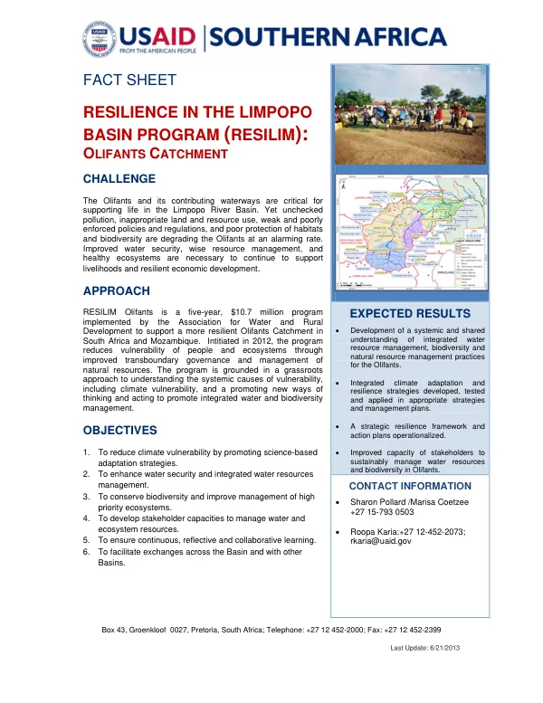 Resilience in the Limpopo Basin Program (RESILIM): Olifants Catchment