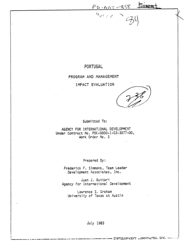 Portugal, program and management : impact evaluation