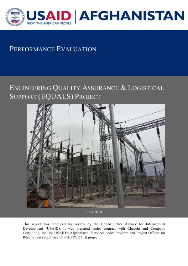 Performance Evaluation - Engineering Quality Assurance & Logistical Support (EQUALS) Project