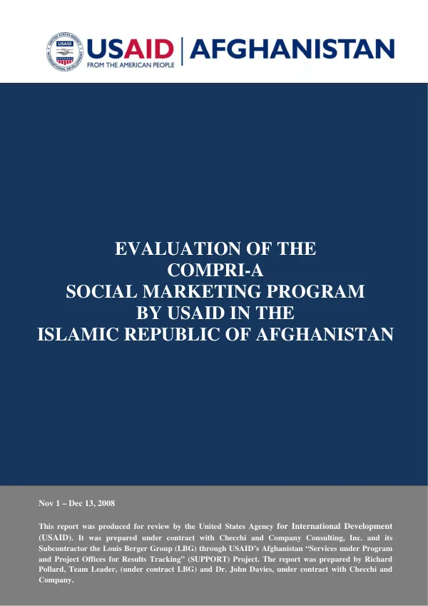 Evaluation of the COMPRI-A Social Marketing Program by USAID in the Islamic Republic of Afghanistan