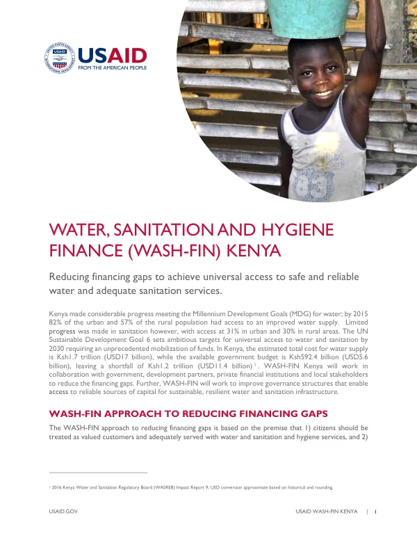 Water, Sanitation, and Hygiene Finance (WASH-FIN) Kenya Fact Sheet
