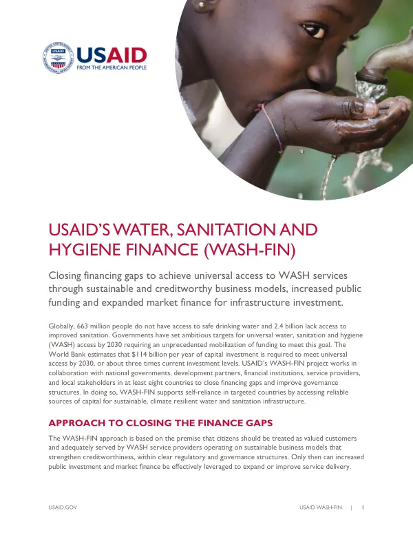 Water, Sanitation and Hygiene Finance (WASH-FIN) Fact Sheet