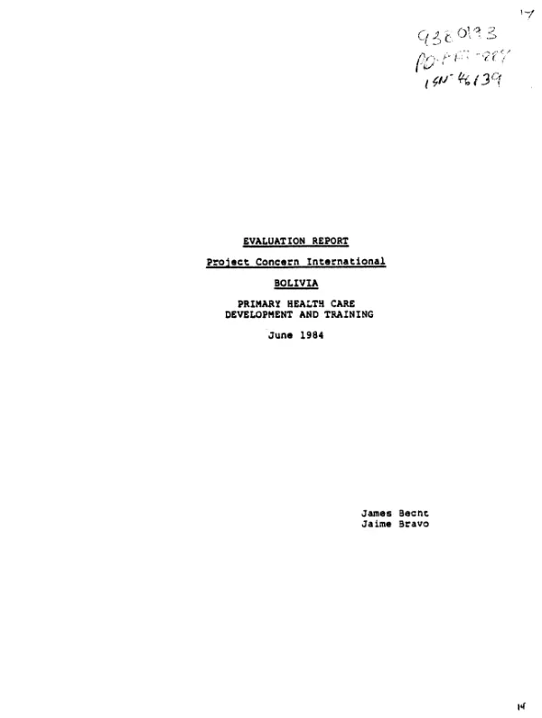 Evaluation report : Project Concern International: Bolivia, primary health care development and training