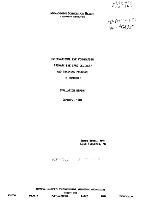 International Eye Foundation primary eye care delivery and training program in Honduras : evaluation report