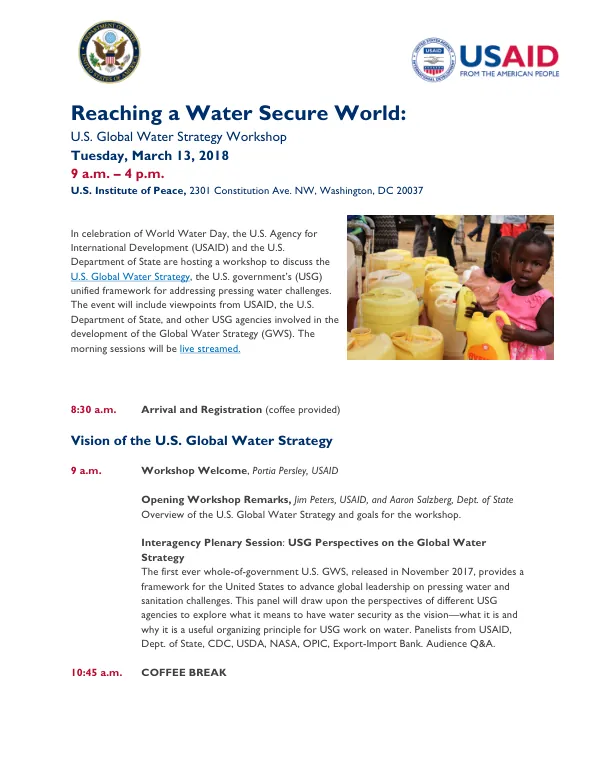 March 13: Joint State-USAID Workshop Focuses on Global Water Strategy