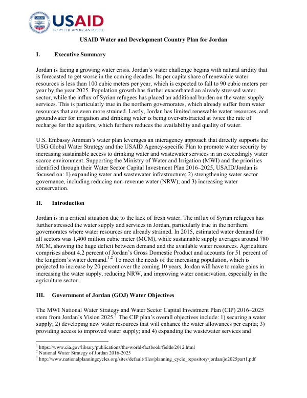 Jordan Water and Development Country Plan