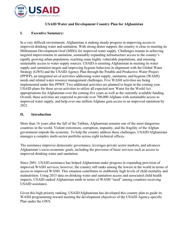 Afghanistan Water and Development Country Plan