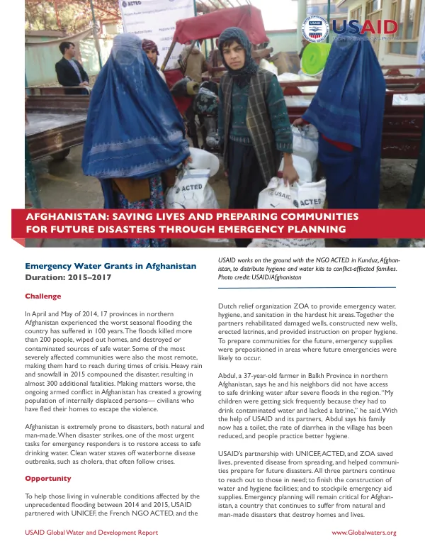 Project Profile: Emergency Water Grants in Afghanistan