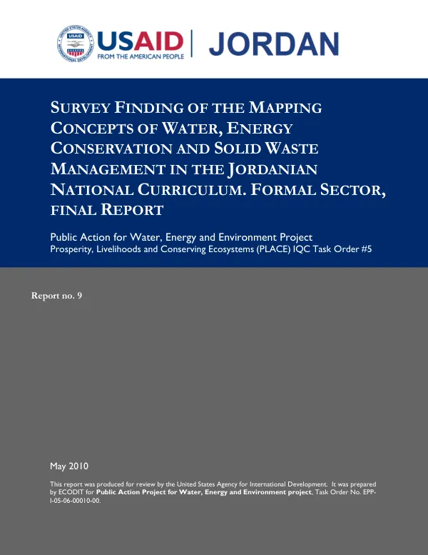 Survey Finding of the Mapping Concepts of Water, Energy Conservation and Solid Waste Management in the Jordanian National Curriculum