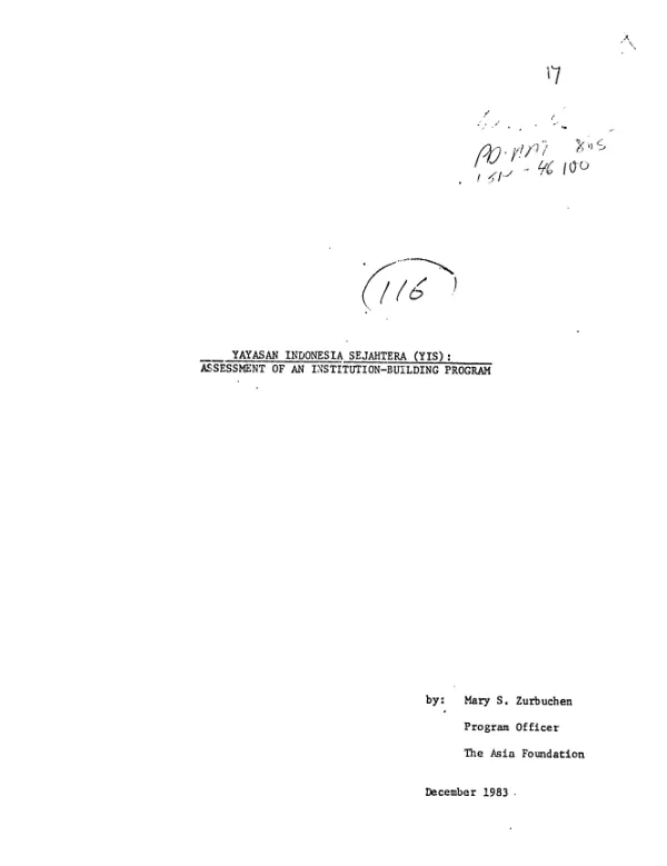 Yayasan Indonesia Sejahtera (YIS) : assessment of an institution-building program