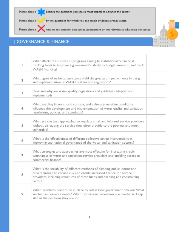 WASH Research Questions Worksheet
