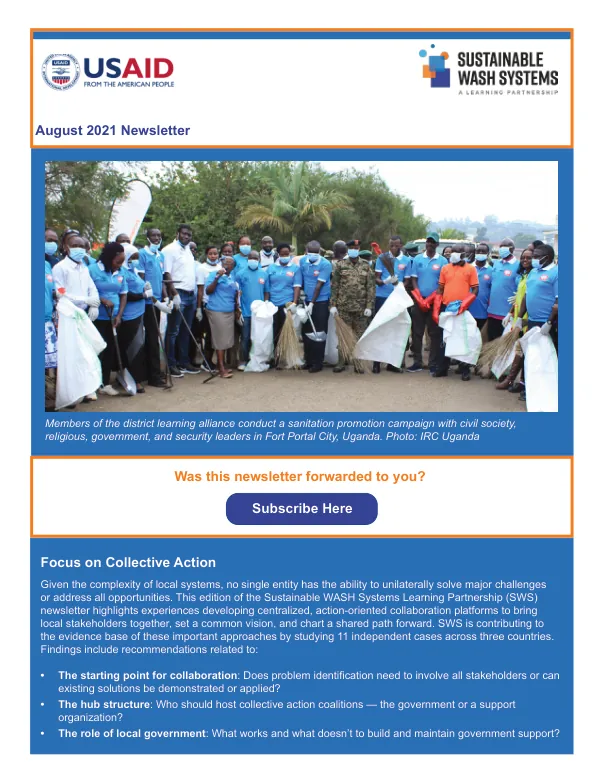 Sustainable WASH Systems Newsletter on Collective Action, August 2021