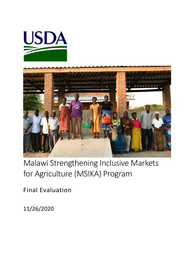 [USDA FY 2016] Malawi strengthening inclusive markets for agriculture (MSIKA) program : final evaluation