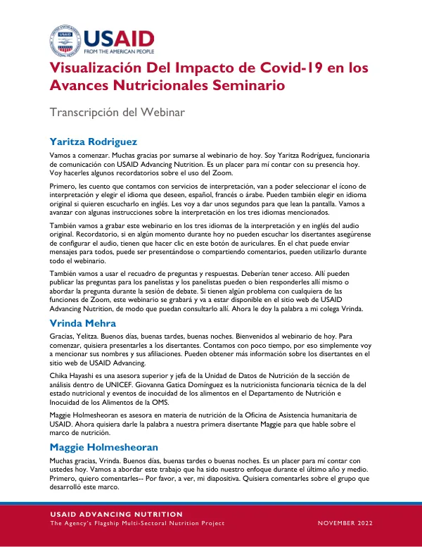 ACT-NM Webinar Transcript: COVID-19 Impact on Nutrition Outcomes