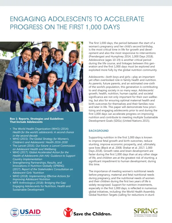 Engaging Adolescents for Progress on First 1,000 Days