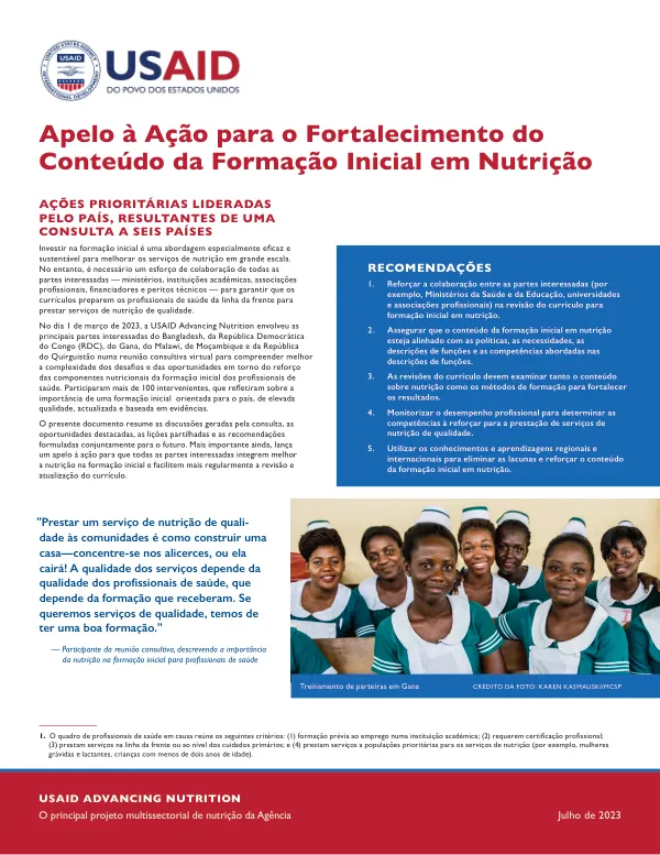 Call to Action for Strengthening Initial Nutrition Training Content