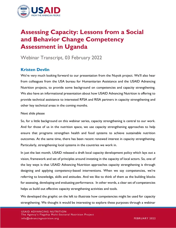 Assessing Capacity: Social and Behavior Change Competency Assessment in Uganda (Webinar Transcript)
