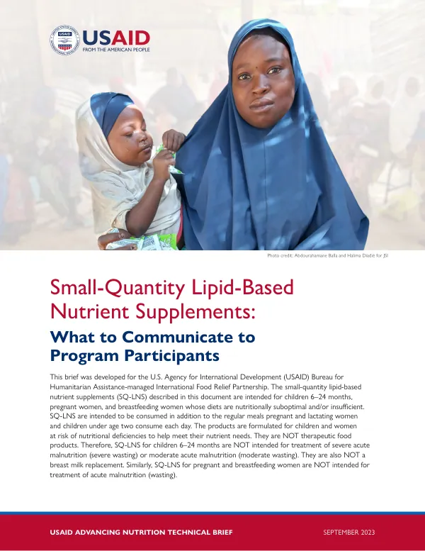 Communicating About Small-Quantity Lipid-Based Nutrient Supplements (SQ-LNS) for Program Participants