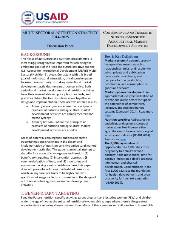 Multi-Sectoral Nutrition Strategy: Convergence and Tension in Nutrition-Sensitive Agricultural Market Development