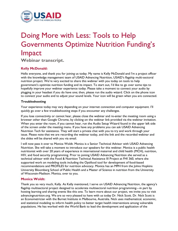 Doing More with Less: Optimizing Nutrition Funding Impact