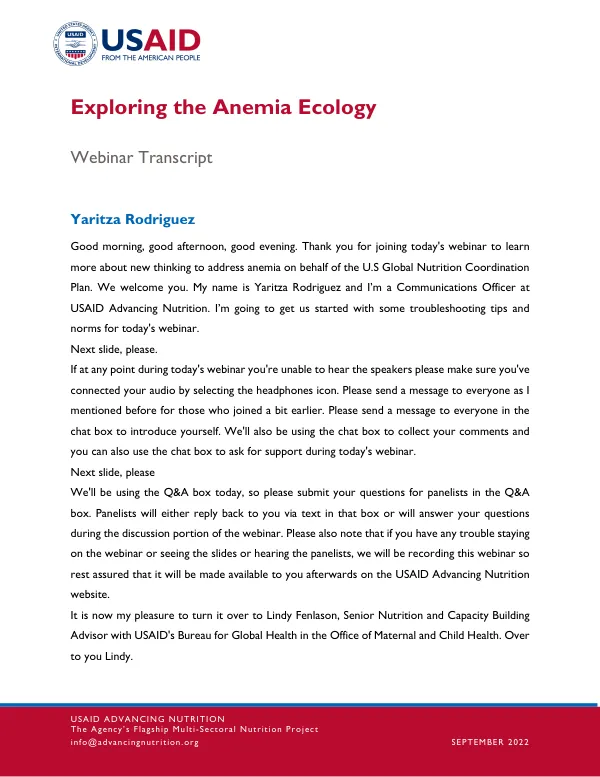 Exploring the Anemia Ecology: September 2022 Webinar Transcript