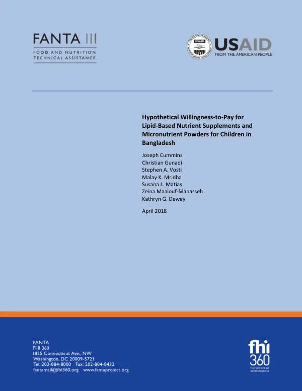 Hypothetical Willingness-to-Pay for LNS and Micronutrient Powders in Bangladesh