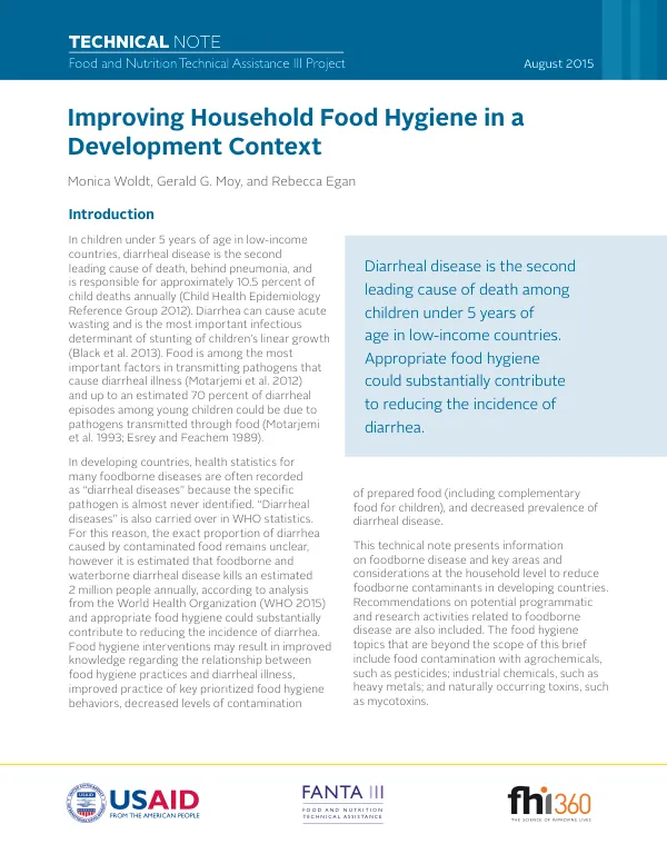 Improving Household Food Hygiene Technical Note