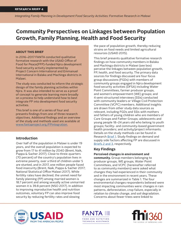 Community Perspectives on Population, Family Planning, Health, and Food Security Linkages in Malawi